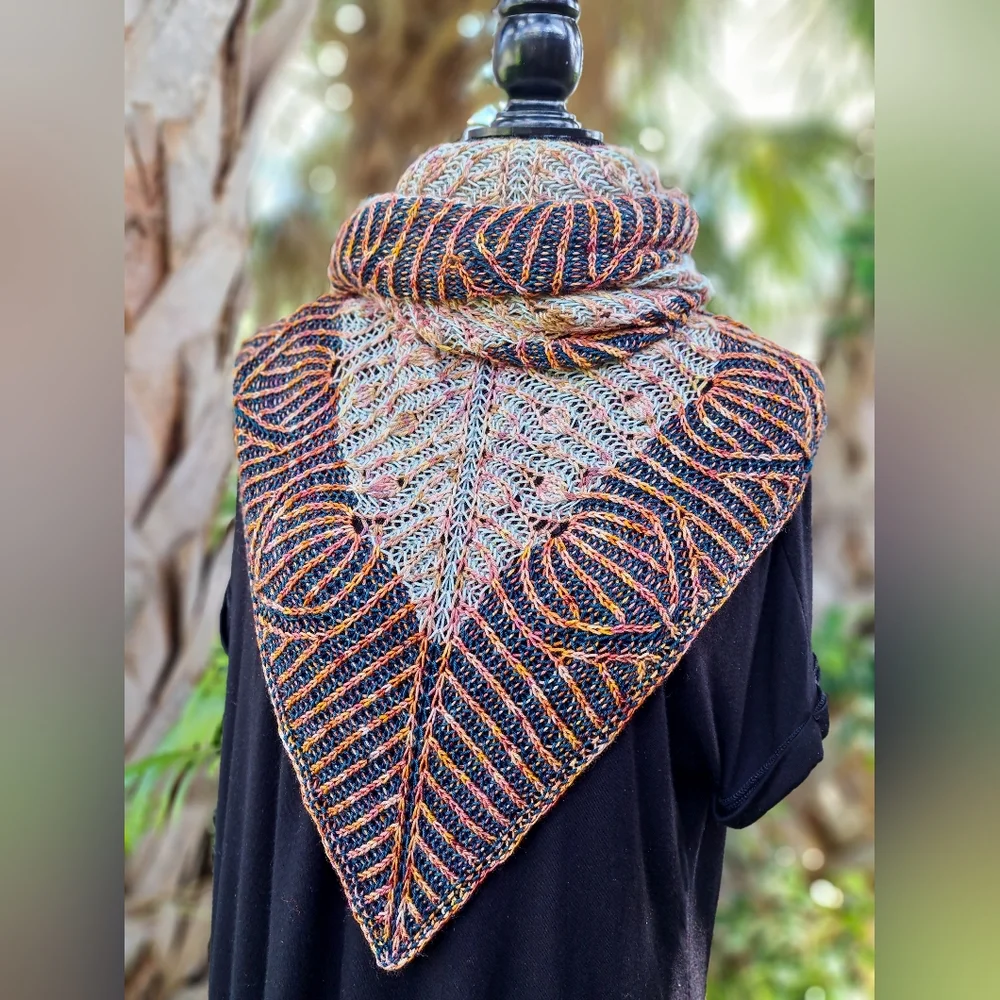 Hand Crafted OOAK Avantgarde Contemporary Reversible Knit Shawl Orange Pink - Picture 13 of 16